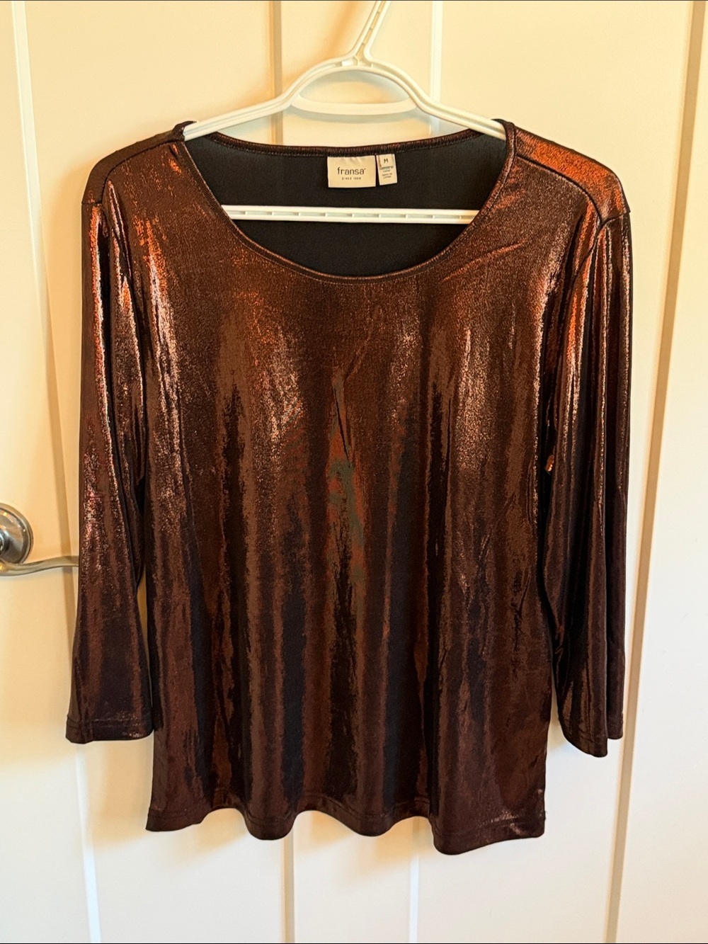 Fransa Metallic Bronze 3/4 Sleeve Tee, size M